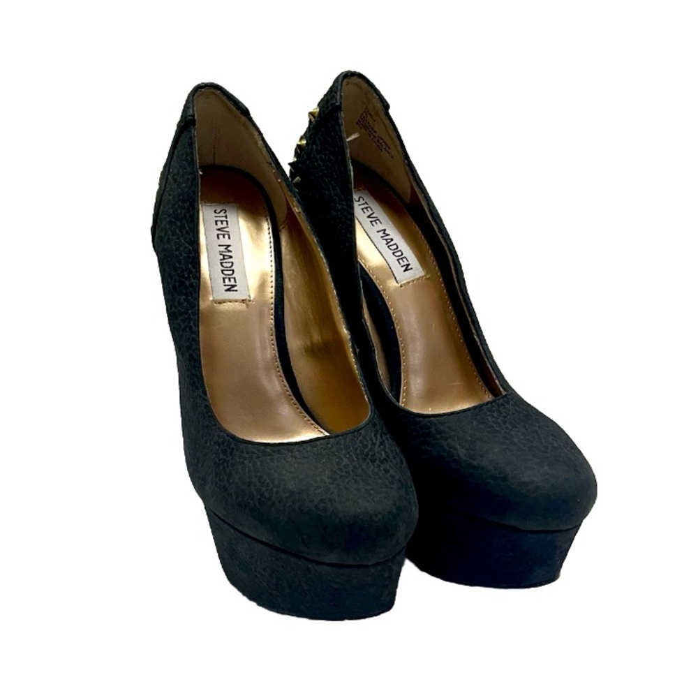 Steve Madden Zandy Snakeskin Pattern Leather Pumps Spikes Platform Black Sz 7.5